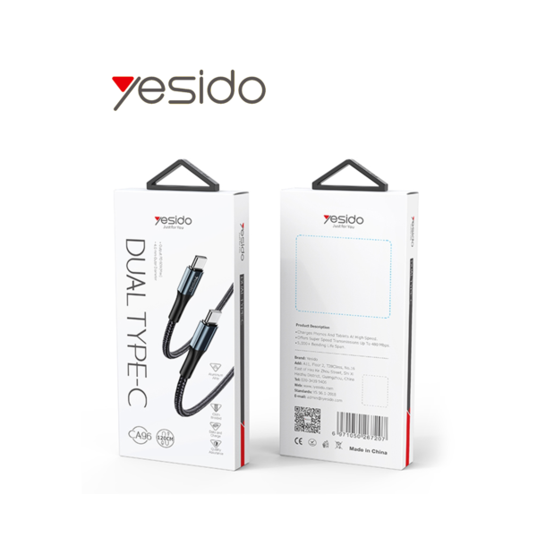 Artboard 1hkh Yesido CA96 3A 60W USB-C / Type-C to USB-C / Type-C Fast Charging Cable, Length: 1.2m