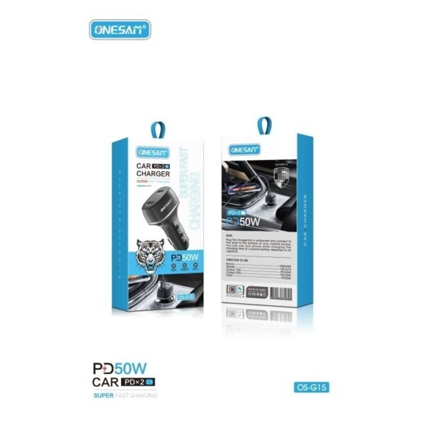 ONESAM OS-G15 Car Charger / 50W PD Super Fast Quick Charging / Dual PD Output