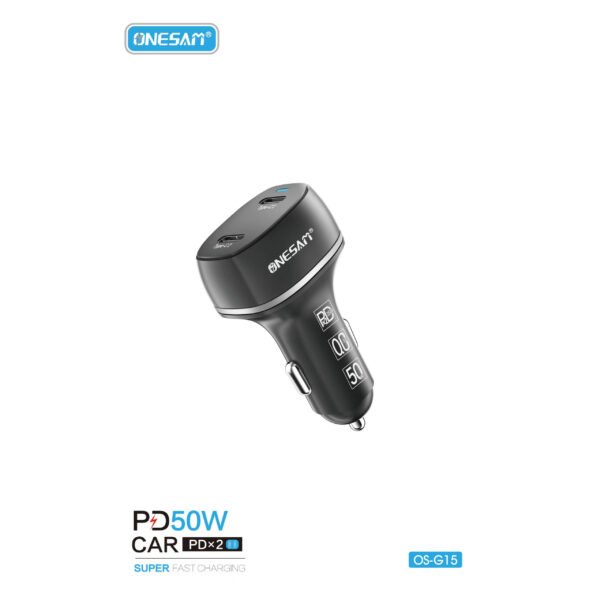 ONESAM OS-G15 Car Charger / 50W PD Super Fast Quick Charging / Dual PD Output